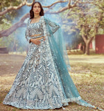 Desirable Aqua Color Satin Fabric Party Wear Lehenga