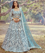 Desirable Aqua Color Satin Fabric Party Wear Lehenga