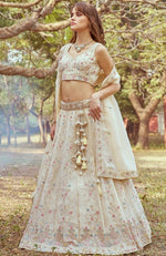 Desirable Cream Color Tissue Fabric Party Wear Lehenga