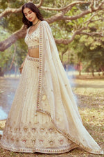 Desirable Cream Color Tissue Fabric Party Wear Lehenga