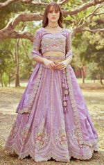 Desirable Purple Color Tissue Fabric Party Wear Lehenga