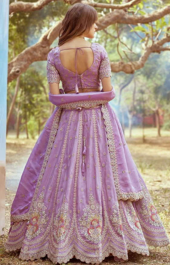 Desirable Purple Color Tissue Fabric Party Wear Lehenga