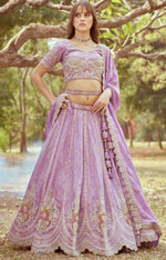 Desirable Purple Color Tissue Fabric Party Wear Lehenga