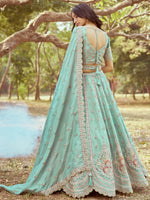 Desirable Green Color Tissue Fabric Party Wear Lehenga