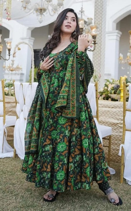 Divine Green Color Muslin Fabric Designer Suit