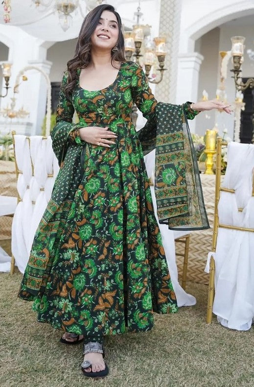 Divine Green Color Muslin Fabric Designer Suit