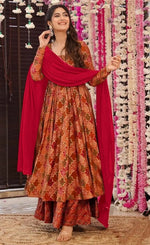 Divine Brown Color Muslin Fabric Designer Suit