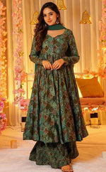 Divine Green Color Muslin Fabric Designer Suit