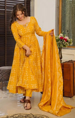 Divine Yellow Color Muslin Fabric Designer Suit