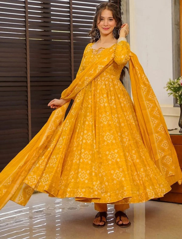 Divine Yellow Color Muslin Fabric Designer Suit