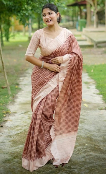 Grand Brown Color Tussar Fabric Casual Saree