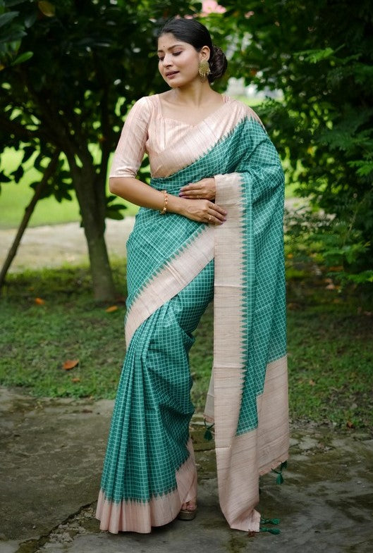 Grand Green Color Tussar Fabric Casual Saree