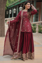 Divine Maroon Color Silk Fabric Designer Suits