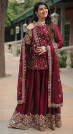 Divine Maroon Color Silk Fabric Designer Suits