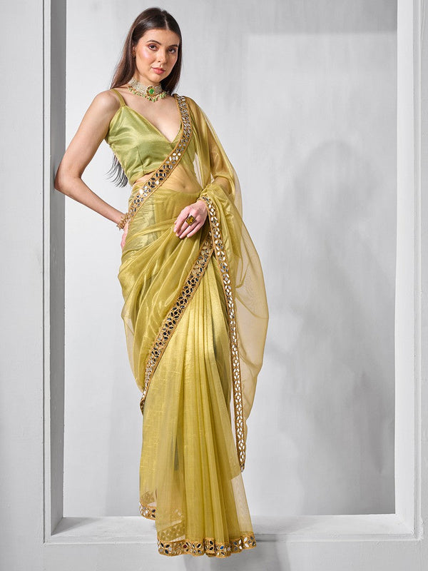 Amazing Green Color Net Fabric Casual Saree