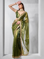 Amazing Green Color Net Fabric Casual Saree