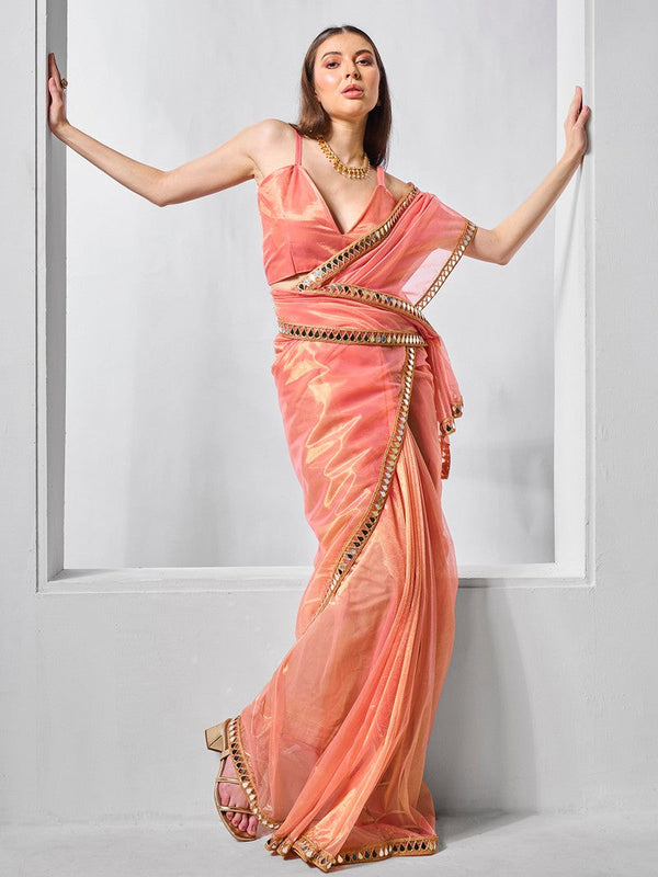 Amazing Orange Color Net Fabric Casual Saree