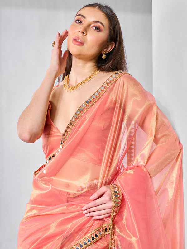 Amazing Orange Color Net Fabric Casual Saree