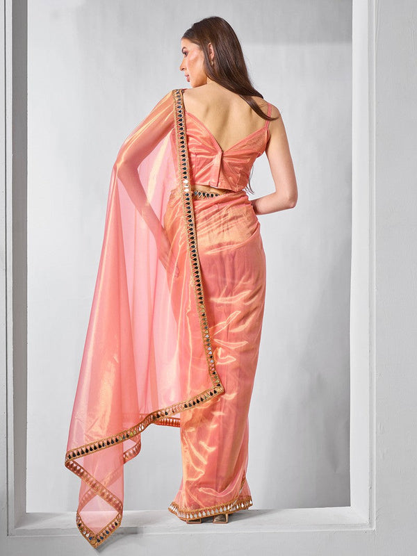 Amazing Orange Color Net Fabric Casual Saree