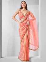 Amazing Orange Color Net Fabric Casual Saree