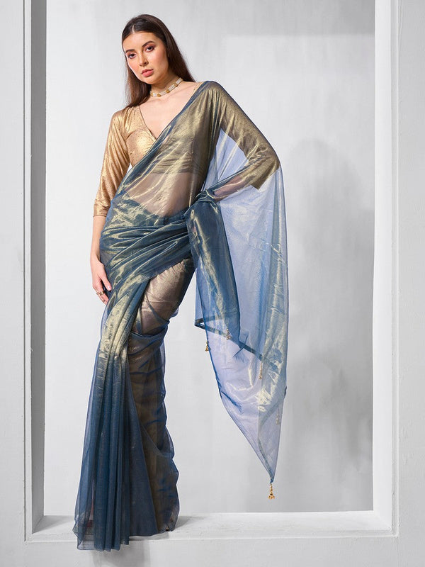 Amazing Blue Color Net Fabric Casual Saree