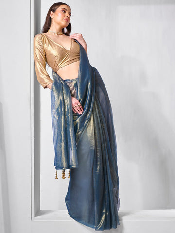 Amazing Blue Color Net Fabric Casual Saree