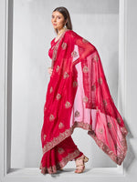 Dazzling Red Color Chiffon Fabric Designer Saree