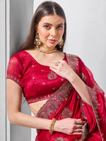 Dazzling Red Color Chiffon Fabric Designer Saree