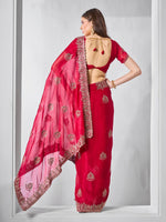 Dazzling Red Color Chiffon Fabric Designer Saree