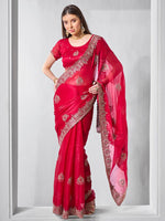 Dazzling Red Color Chiffon Fabric Designer Saree