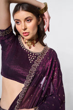 Dazzling Wine Color Chiffon Fabric Designer Saree