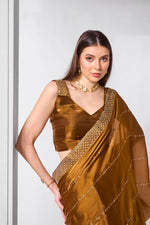 Dazzling Brown Color Jimmy Fabric Designer Saree