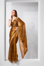 Dazzling Brown Color Jimmy Fabric Designer Saree