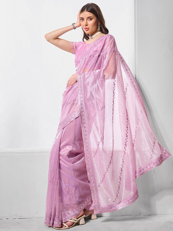 Dazzling Purple Color Net Fabric Designer Saree