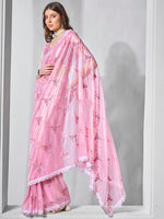 Dazzling Pink Color Net Fabric Designer Saree