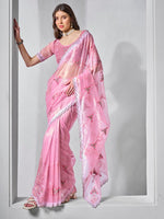 Dazzling Pink Color Net Fabric Designer Saree