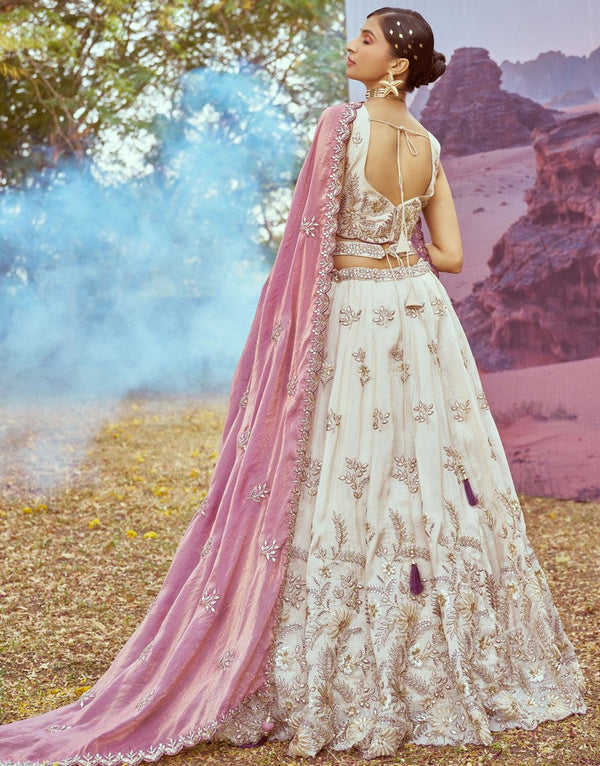 Elegant Cream Color Viscose Fabric Party Wear Lehenga