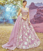 Elegant Purple Color Organza Fabric Party Wear Lehenga