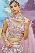 Elegant Purple Color Organza Fabric Party Wear Lehenga