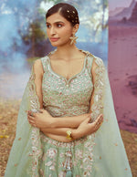 Elegant Green Color Organza Fabric Party Wear Lehenga