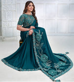 Grand Teal Color Satin Fabric Partywear Saree