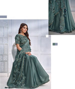 Grand Green Color Satin Fabric Partywear Saree