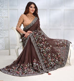 Grand Brown Color Georgette Fabric Partywear Saree