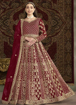 Attractive Maroon Color Net Fabric Gown