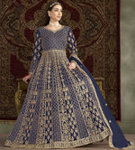 Attractive Navy Blue Color Net Fabric Gown