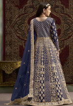 Attractive Navy Blue Color Net Fabric Gown