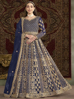 Attractive Navy Blue Color Net Fabric Gown