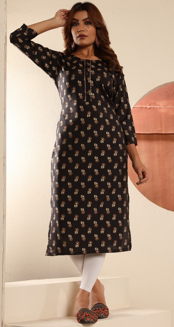 Striking Black Color Viscose Fabric Casual Kurti