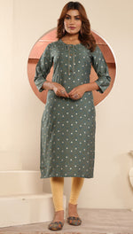 Striking Green Color Viscose Fabric Casual Kurti