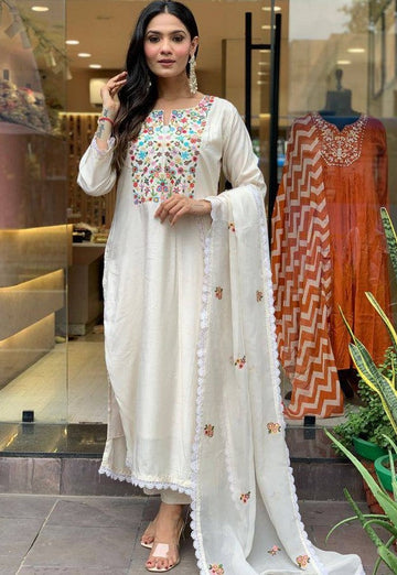 Amazing Cream Color Viscose Fabric Designer Suit